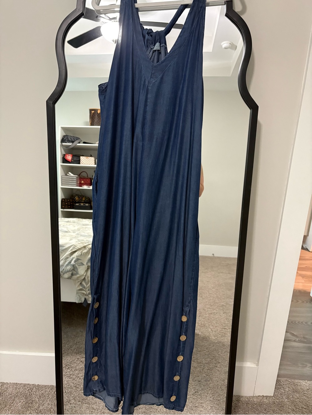 Navy Sleeveless Jumpsuit with Side Button Detail